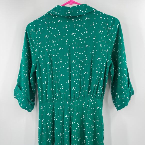 MODCLOTH X COLLECTIF Jumpsuit Size 2 Green Dots Retro Pinup Away You Go Vintage - Picture 6 of 14